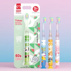 ESGOTADO- MOMODENT Escova Dental Infantil com Timer de Luz de 60s ,Indicada +3 Anos,Base Ventosa- TY540